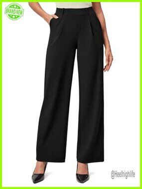 Wide Leg Pull On Stretchy Work Pants High Waisted Business Casual Trousers with